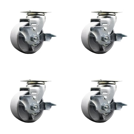 Service Caster 4'' Semi Steel Cast Iron Swivel Caster Set with Bronze Bearings and Brake, 4PK SCC-20S420-SSBZ-TLB-4